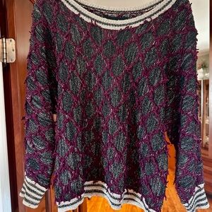 Custo Barcelona Black and Purple Open Knit Scoop Neck Sweater